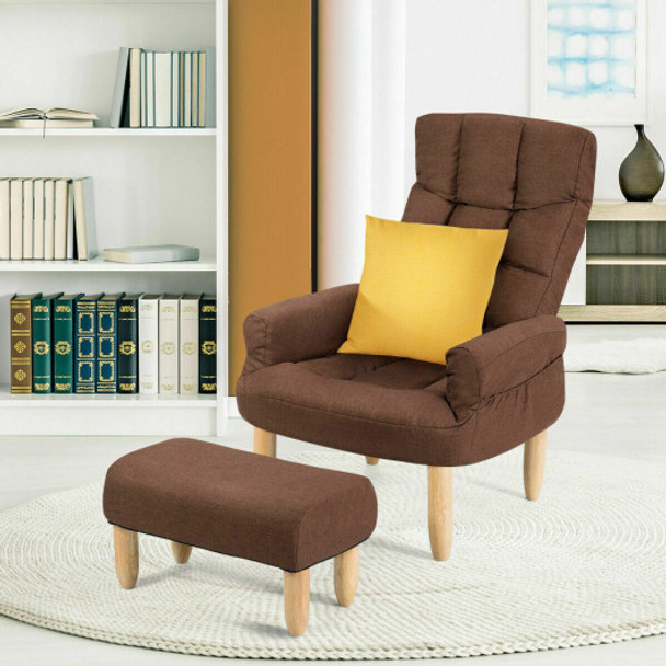 Living Room Lazy Sofa Armchair Adjustable Backrest & Headrest-Coffee