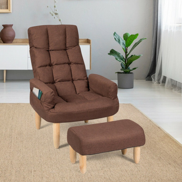 Living Room Lazy Sofa Armchair Adjustable Backrest & Headrest-Coffee