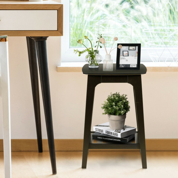 Set of 2 Side End Tables with Lower Storage Shelf-Black