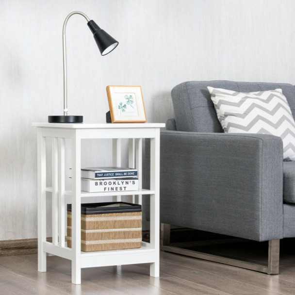 3-Tier Nightstand Side Table with Baffles and Corners-White