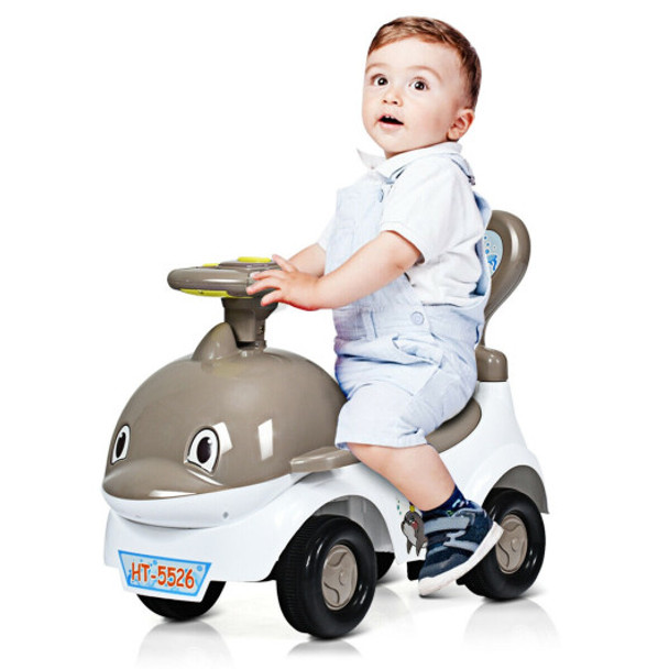3-in-1 Baby Walker Sliding Car Pushing Cart Toddler Ride-Gray