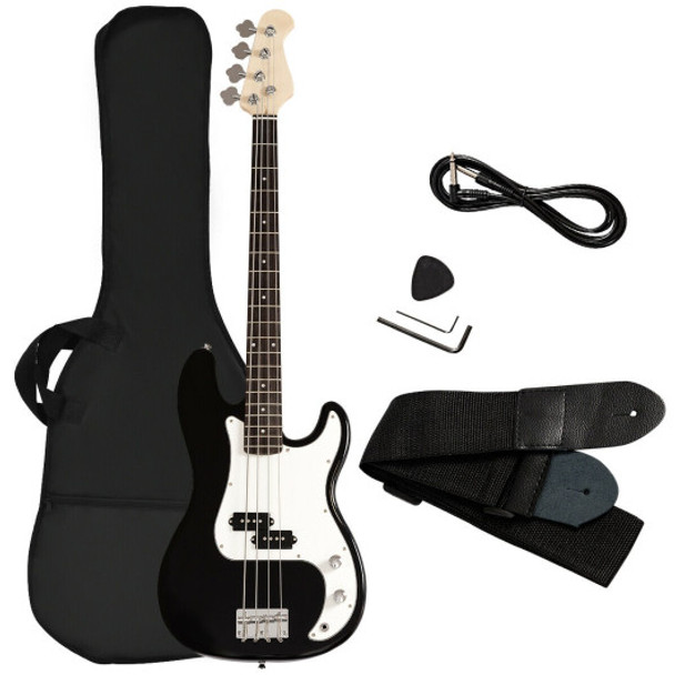 Electric Bass Pick Amp Cord Guitar with Bag Strap-Black