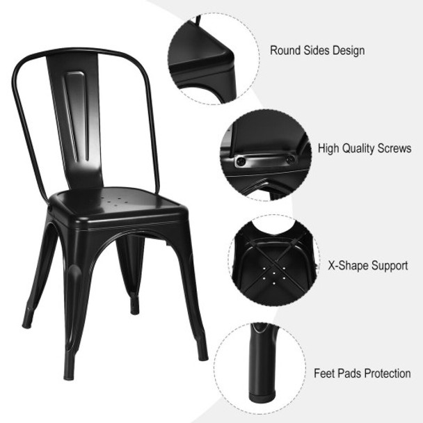4 Pcs Modern Bar Stools with Removable Back and Rubber Feet-Black