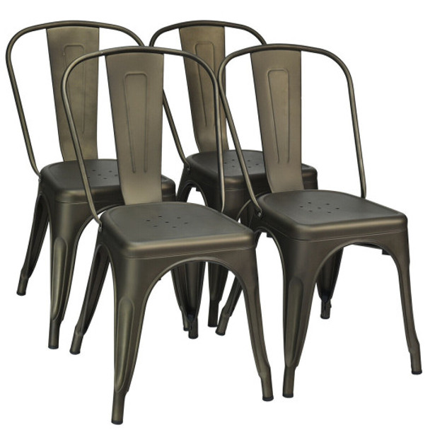 4 Pcs Modern Bar Stools with Removable Back and Rubber Feet-Gun