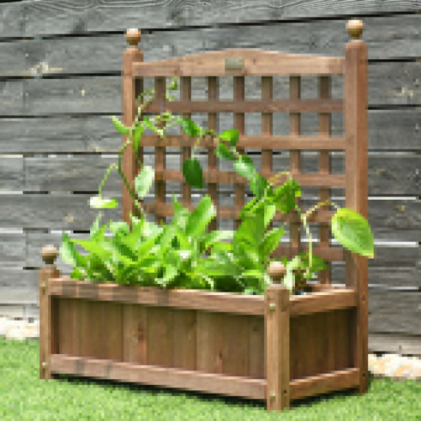 Solid Wood Planter Box with Trellis Weather-resistant Outdoor