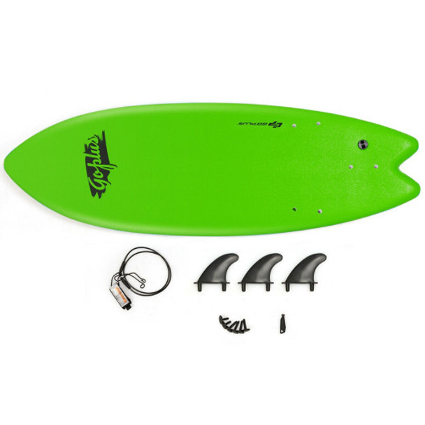 5'5" Ocean Foamie SurfBoard  with Rope and 3 Fins-Green