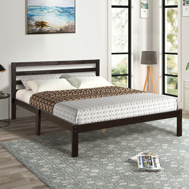 Solid Wood Platform Bed Wood Slat Support Queen Size Bed Frame