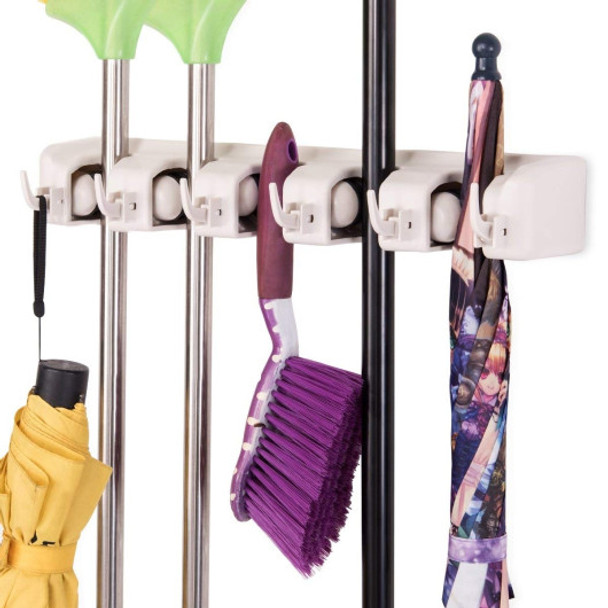 Wall-mounted Mop Holder Hanger with 5 Positions -Dark Gray