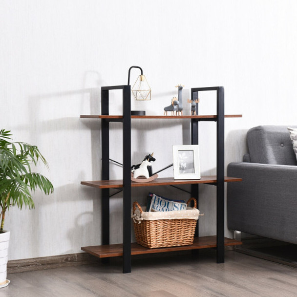 3-Tiers Bookshelf Industrial Bookcases Metal Frame Shelf Stand