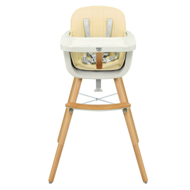 Wooden Baby 3 in 1 Convertible High chair w/ Cushion-White