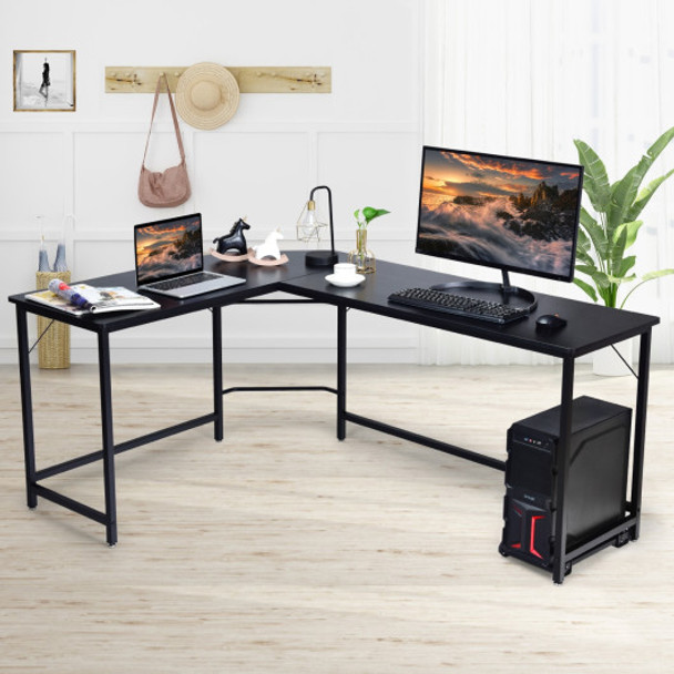 L Shaped Desk Corner Computer Desk PC Laptop Gaming Table Workstation-Black