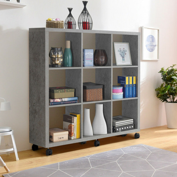 9 Cubes Ladder Shelf Freestanding Corner Display Rack Bookshelf-Gray