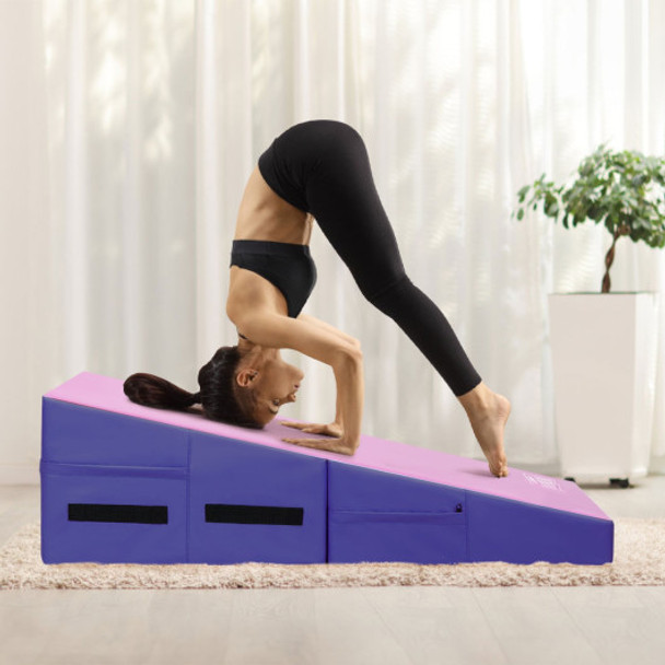Folding Wedge Exercise Gymnastics Mat with Handles-Purple