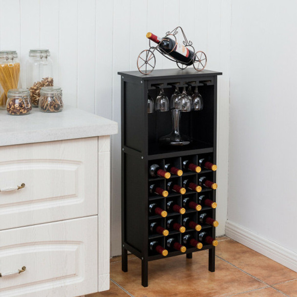 20 Bottles Wood Storage Glass Holder Cabinet Wine Rack-Black