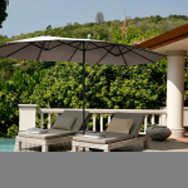 15 Feet Double-Sided Outdoor Patio Umbrella with Crank without Base-Tan