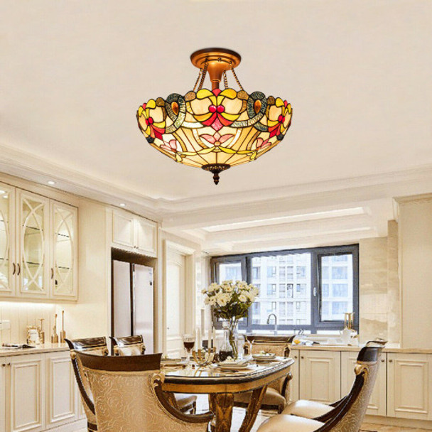 Tiffany-Style 2-Light Ceiling Lamp with 16" Shade