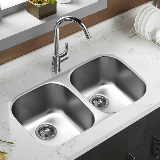 32-1/2" Stainless Steel Double Bowl Kitchen Sink
