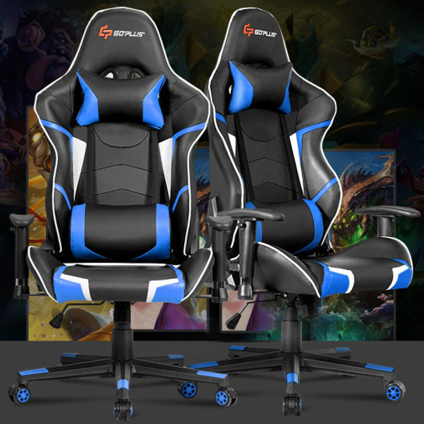 Lumbar Support  Massage Gaming Reclining Racing Chair-Blue