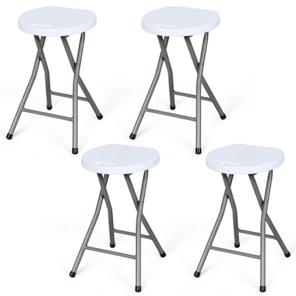 4 pcs Portable Folding Stool Collapsible Round Stool Set-White