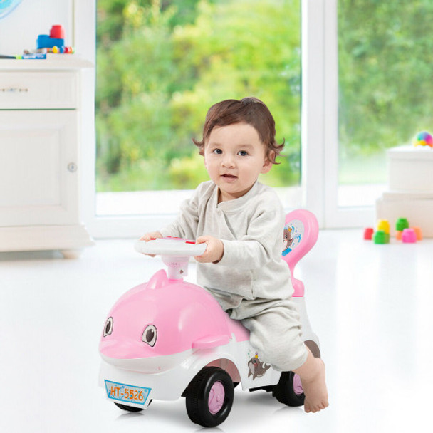 3-in-1 Baby Walker Sliding Car Pushing Cart Toddler Ride-Pink