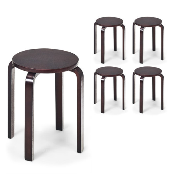 Set of 4 18 Inch Wood Home Backless Dining Chairs-Deep Brown