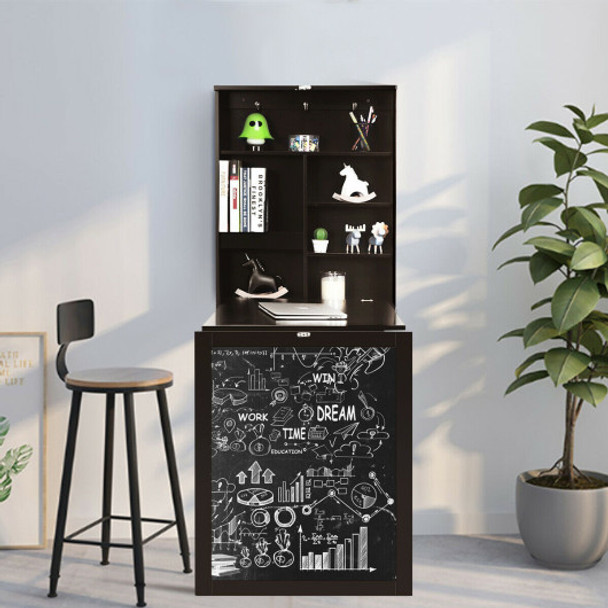 Convertible Wall Mounted Table with A Chalkboard-Brown