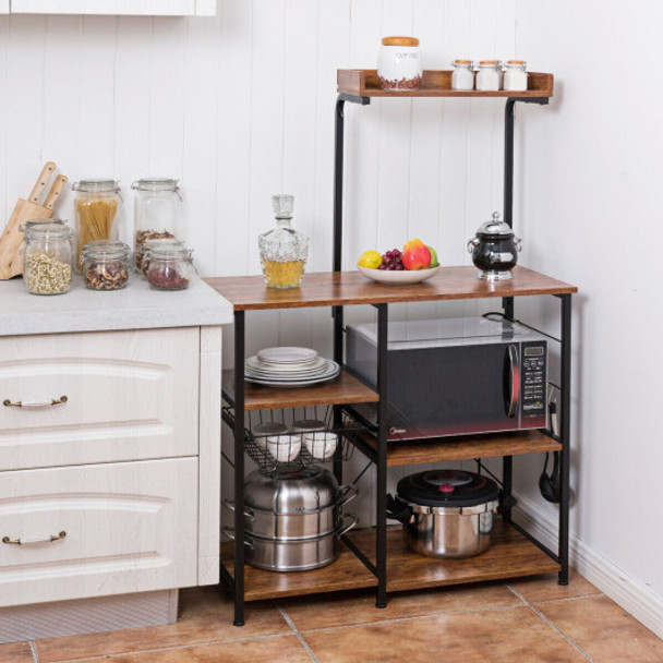 4 Tier Vintage Kitchen Baker's Rack Utility Microwave Stand-Coffee