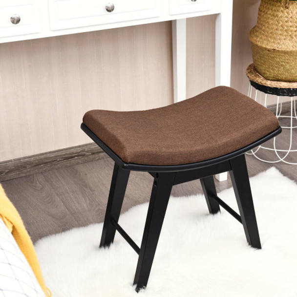 Modern Dressing Makeup Stool with Concave Seat Rubberwood Legs-Black