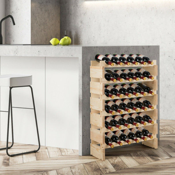 36 Bottles Stackable Wooden Wobble-Free Modular Wine Rack