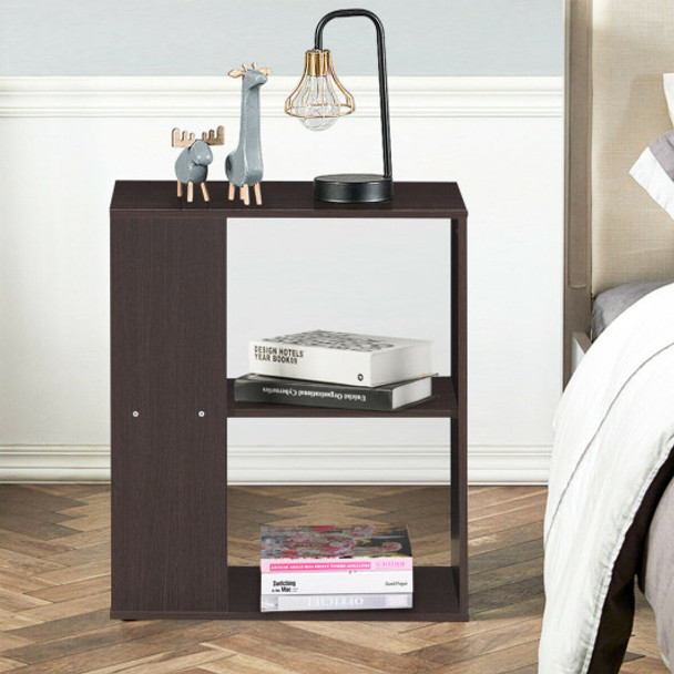 2-Tier Side End Table with Storage Shelves -Brown