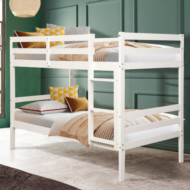 Twin Bunk Bed Children Wooden Bunk Beds Solid Hardwood-White