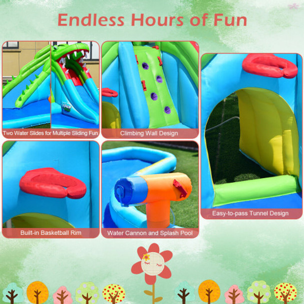 Crocodile Themed Inflatable Dual Slide Bounce House Without Blower