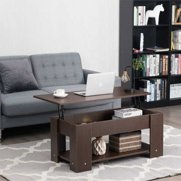 Coffee Table with Lift-up Desktop and Hidden Storage-Brown