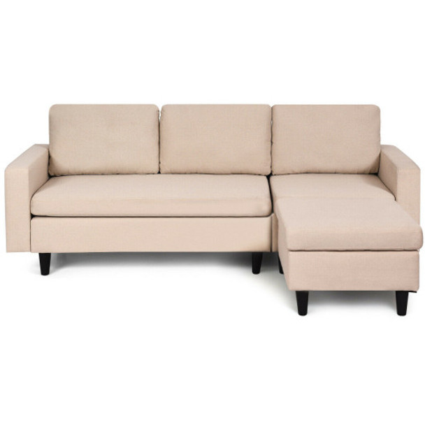 L-shaped Convertible Sectional Sofa  with Soft Back Cushion-Beige