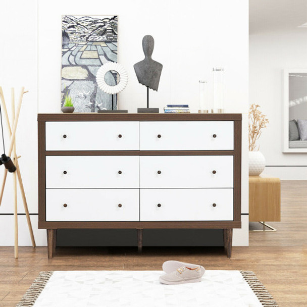 6 Drawer Wood Chest of Drawers Storage Freestanding Cabinet Organizer