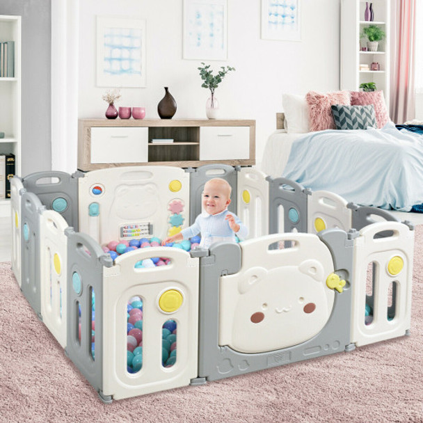 14-Panel Foldable Baby Playpen Safety Yard with Storage Bag