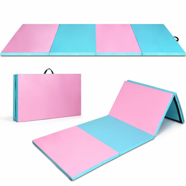 8 x 4 Feet Folding Gymnastics Tumbling Mat-Blue&Pink