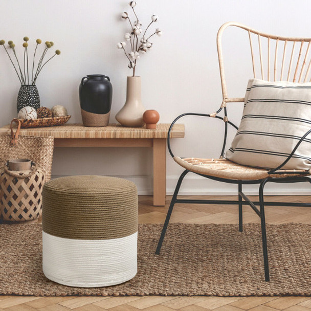 Pouf Ottoman Round for Sitting Braided Pouf with Jute Cover