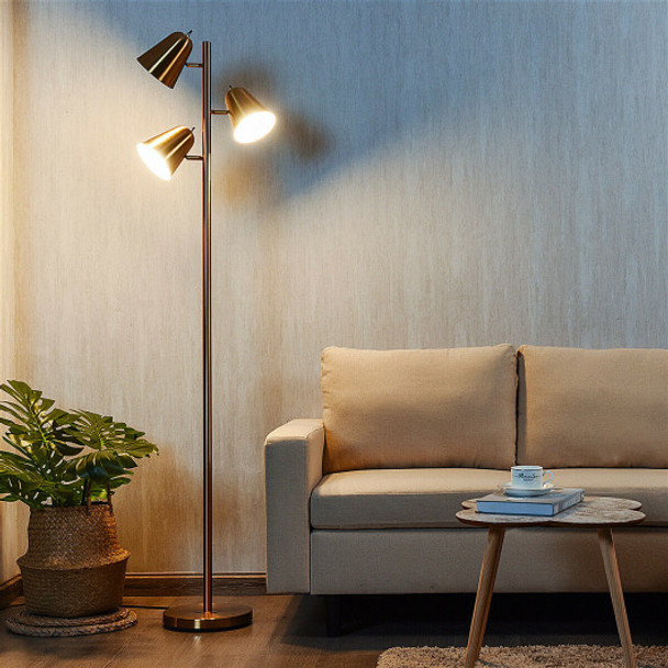 64 Inch 3-Light LED Floor Lamp Reading Light for Living Room Bedroom - Golden