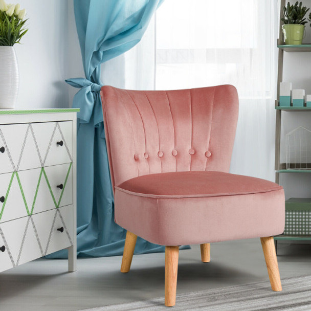 Armless Accent Chair Tufted Velvet Leisure Chair-Pink