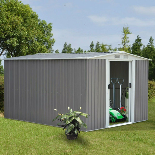 Galvanized Steel Garden Storage Shed Tool House-Gray