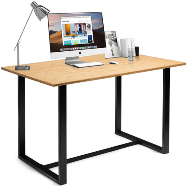 Computer Desk with Bamboo Top & Metal Frame-Natural Desk
