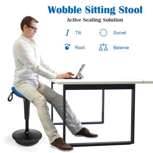 Adjustable Swivel Sitting Balance Wobble Stool Standing Desk Chair-Blue