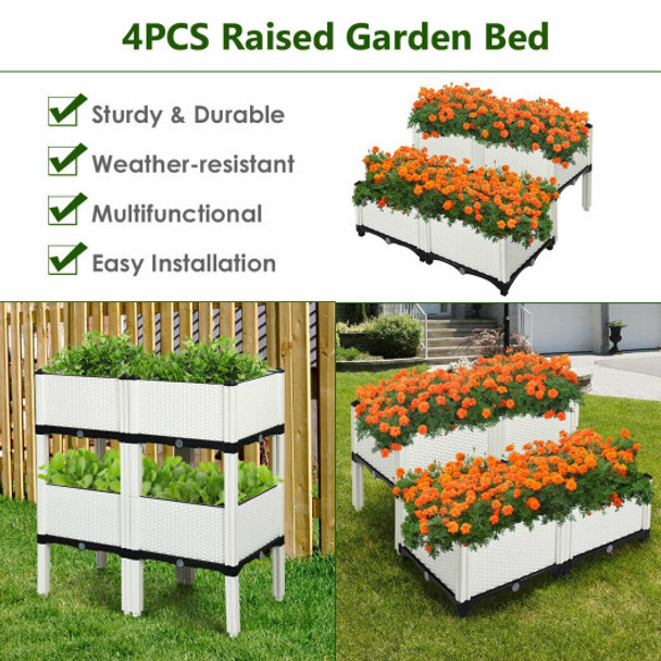 Set of 4 Elevated Flower Vegetable Herb Grow Planter Box