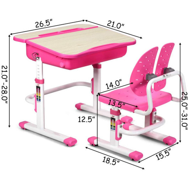 Kids Desk and Chair Set Children's Study Table Storage-Pink