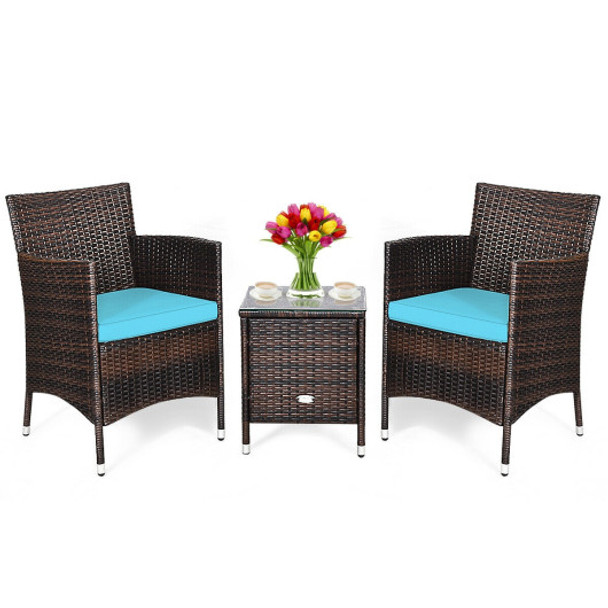 3 Pcs Outdoor Rattan Wicker Furniture Set-Blue