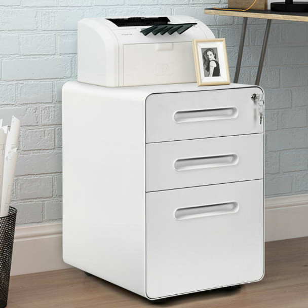 3-Drawer Mobile File Cabinet with Anti-tilt Mechanism Legal-White
