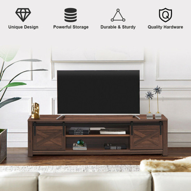 65" Flat Sliding Barn Door TV Stand-Walnut