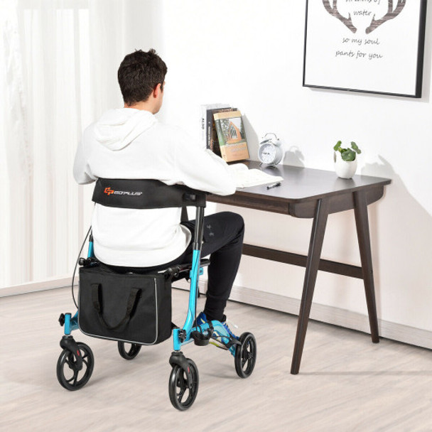 Folding Aluminum Rollator Lightweight Medical Walker-Blue