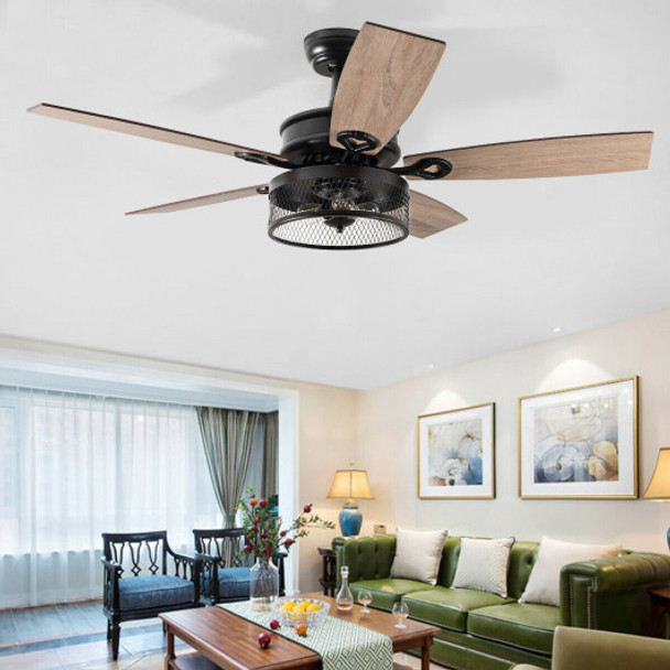 48-Inch Ceiling Fan with 5 Wooden Rustic Reversible Blades